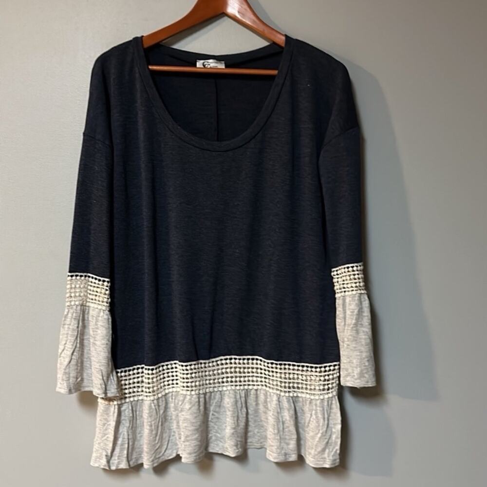 Womens Size S Oversized Christian Caliendo Top Navy blue 87% polyester, 9%, rayo